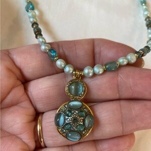 Michal Golan Blue Freshwater Pearl Blue Pendant Beaded Necklace